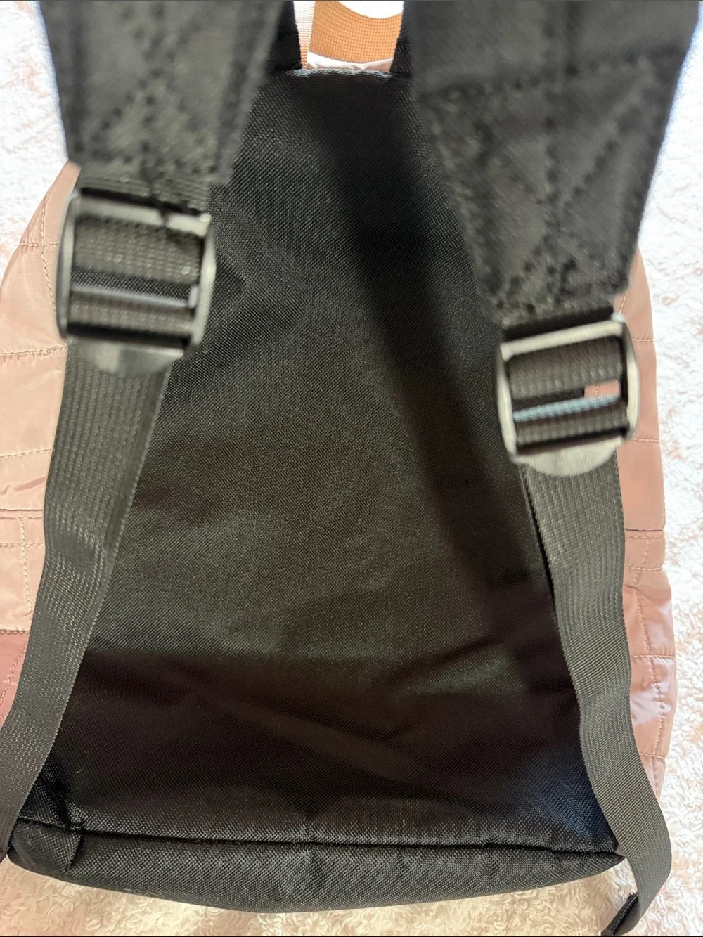 Quilted Light Taupe Backpack with Gray Front Pocket